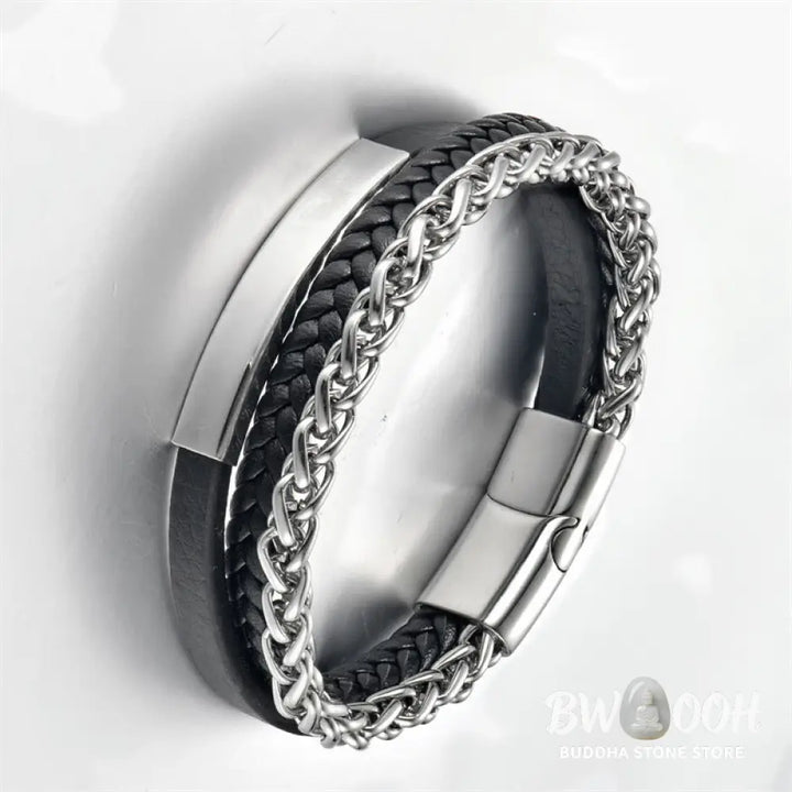 Buddha Stones Multi-layered Titanium Steel Calm Leather Buckle Bracelet - BWOOOH - Bracelet