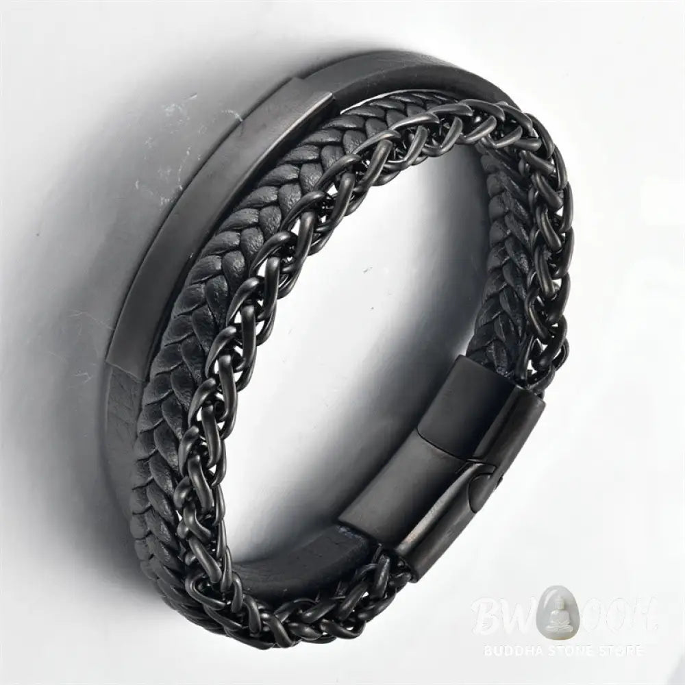 Buddha Stones Multi-layered Titanium Steel Calm Leather Buckle Bracelet - BWOOOH - Bracelet