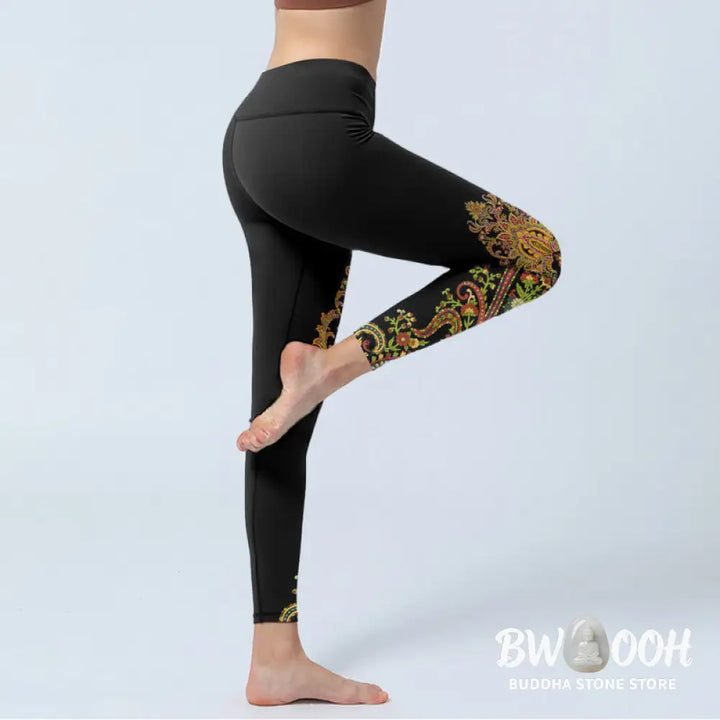 Buddha Stones Multicolor Paisley Floral Print Gym Leggings Women&