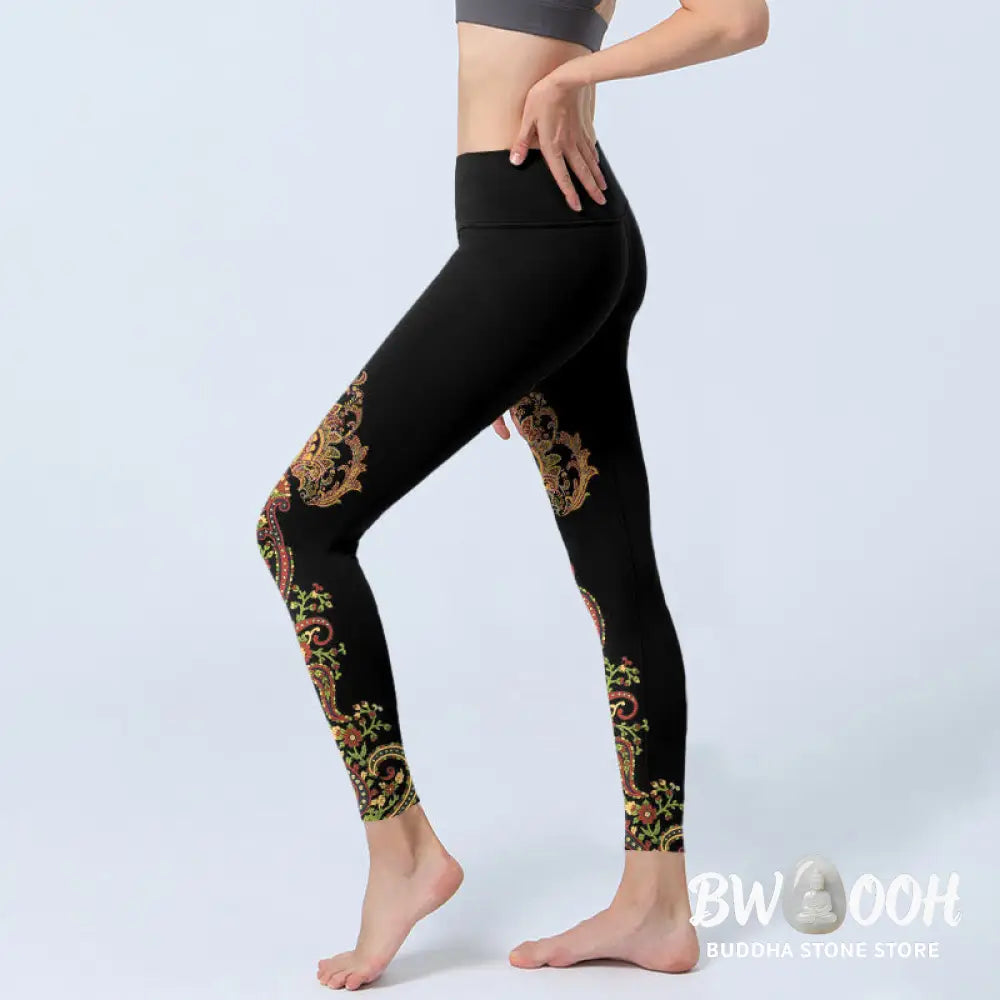 Buddha Stones Multicolor Paisley Floral Print Gym Leggings Women&