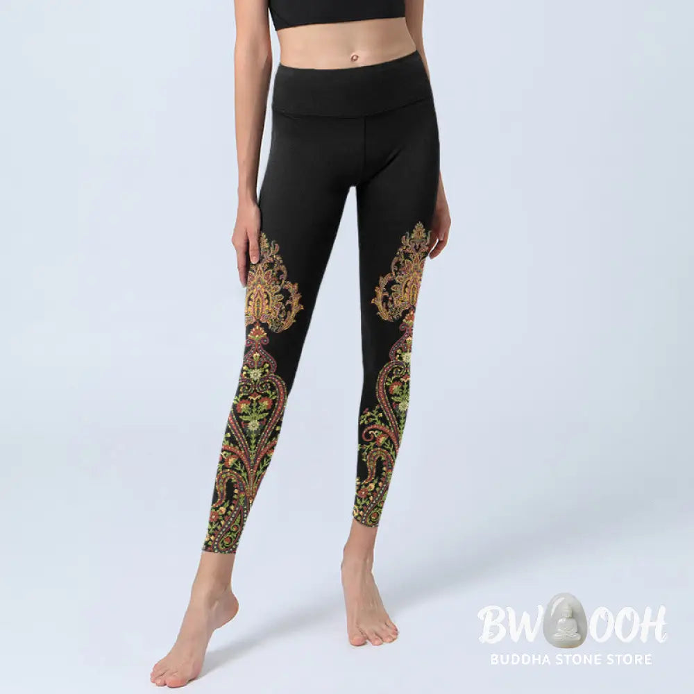 Buddha Stones Multicolor Paisley Floral Print Gym Leggings Women&