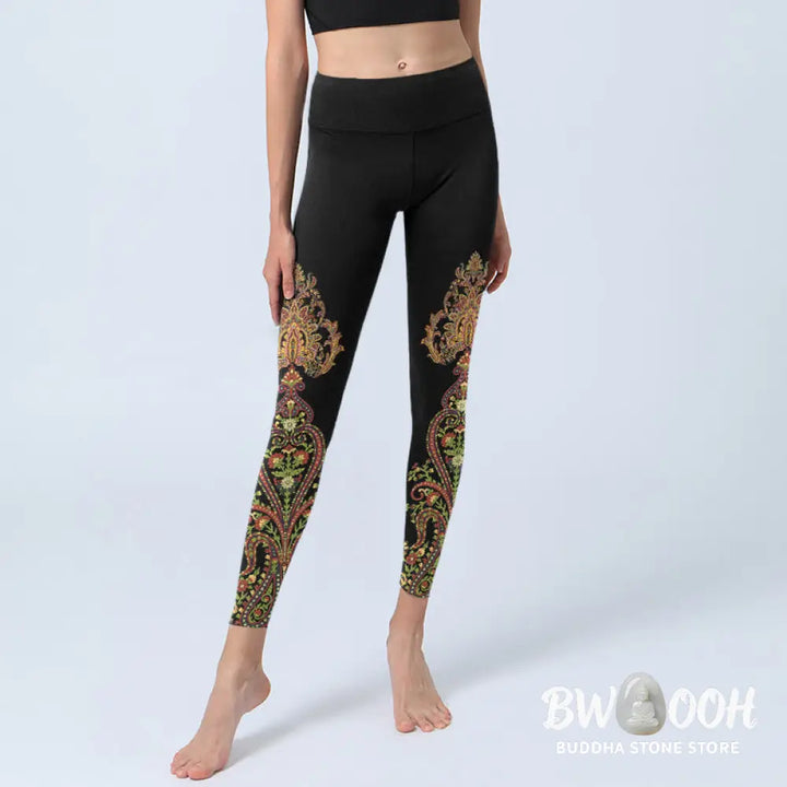 Buddha Stones Multicolor Paisley Floral Print Gym Leggings Women&