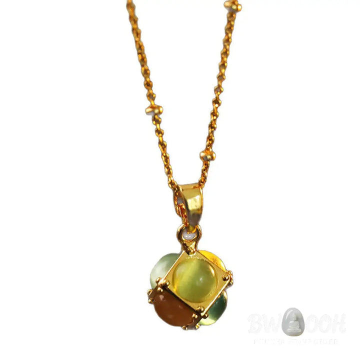 Buddha Stones Multicolored Cat’s Eye Inlaid Design Cube Protection Necklace Pendant - BWOOOH - Colorful Cat’s Eye