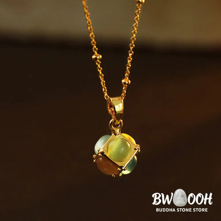 Buddha Stones Multicolored Cat’s Eye Inlaid Design Cube Protection Necklace Pendant - BWOOOH - Colorful Cat’s Eye