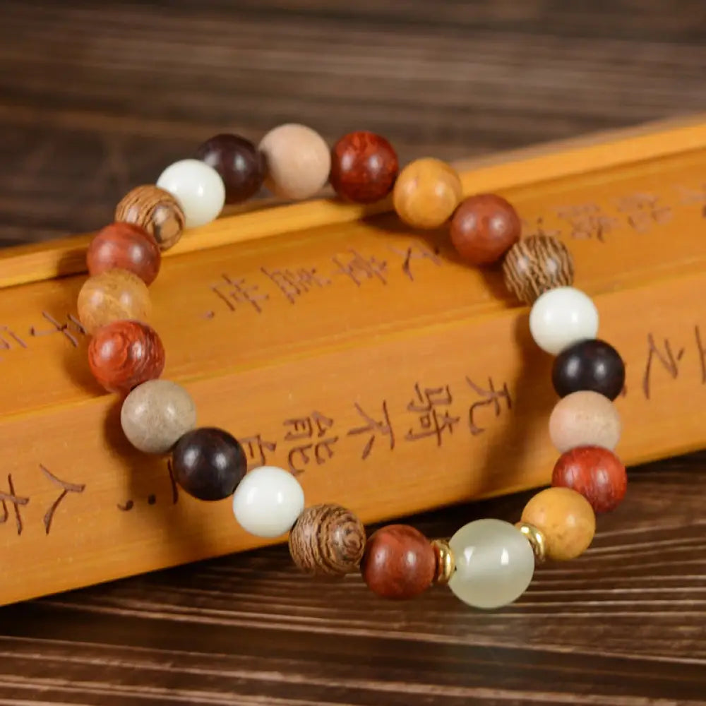 Buddha Stones Multicolored Green Sandalwood Ebony Wood Red Sandalwood Peace Bracelet - BWOOOH - Colorful Wood Beads