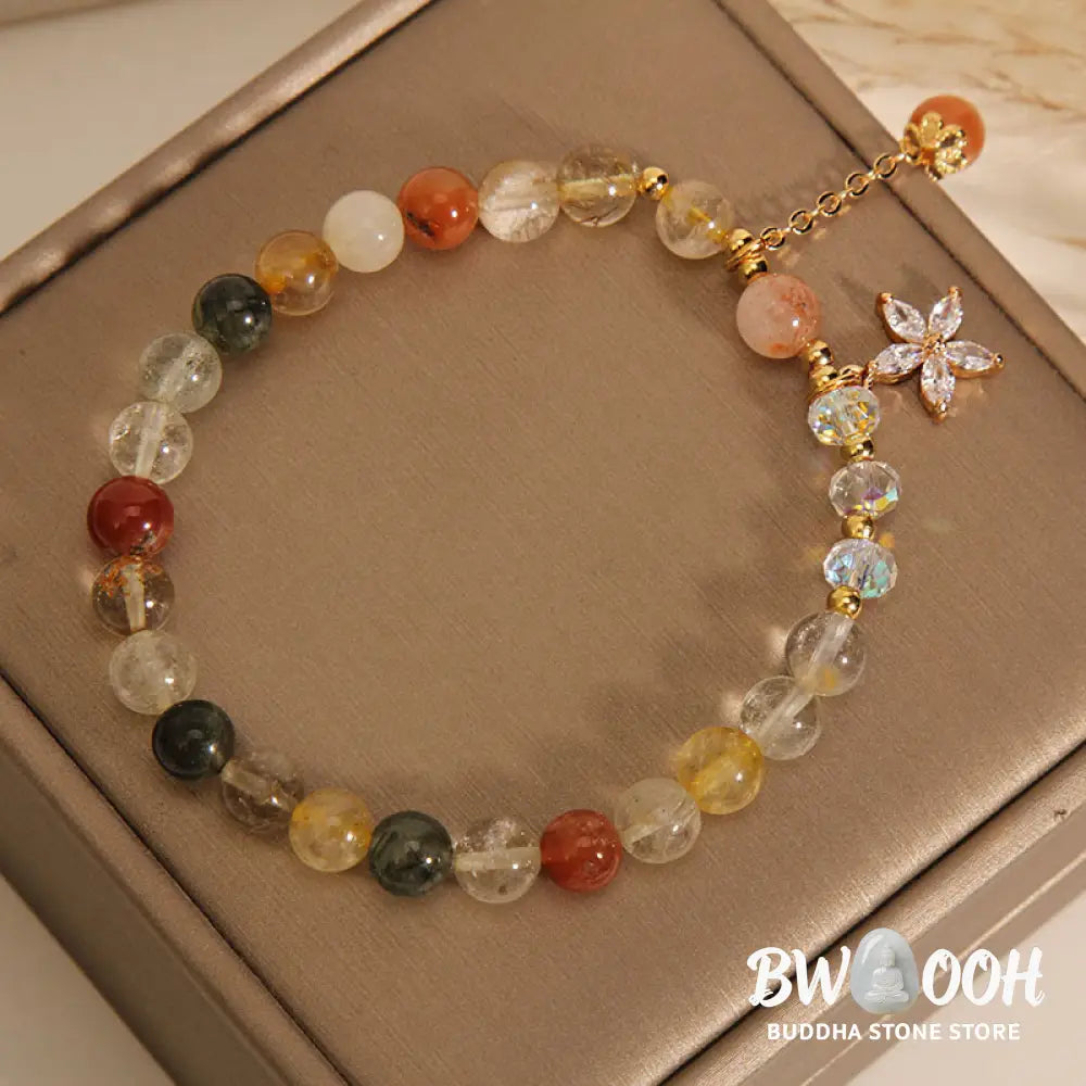 BWOOOH Multicolored Rutilated Quartz Auspiciousness Zircon Flower Bracelet - Rutilated