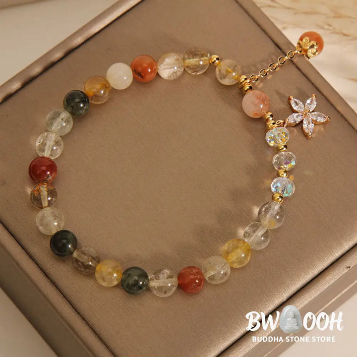 BWOOOH Multicolored Rutilated Quartz Auspiciousness Zircon Flower Bracelet - Rutilated