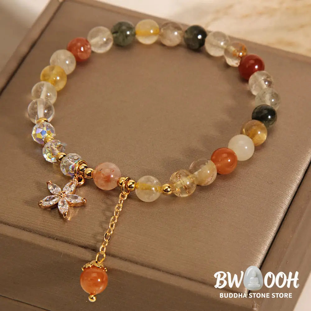 BWOOOH Multicolored Rutilated Quartz Auspiciousness Zircon Flower Bracelet - Rutilated