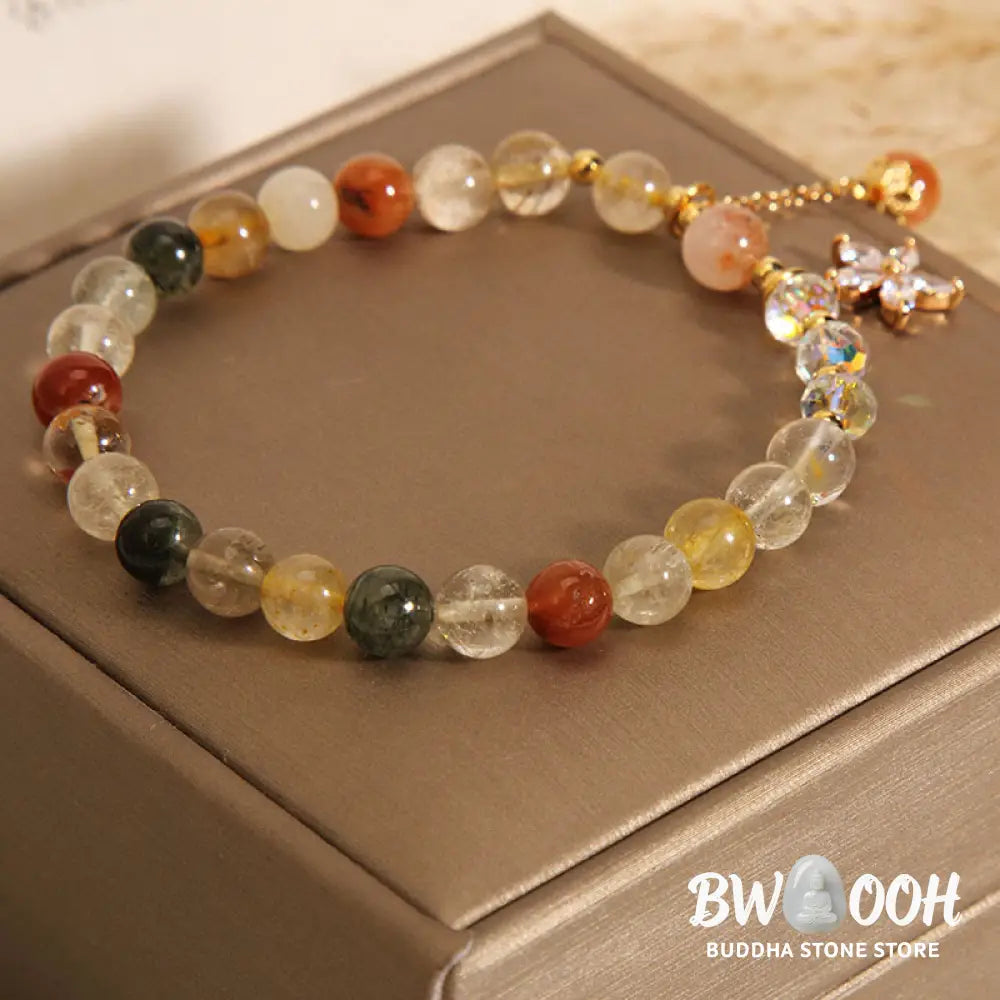 BWOOOH Multicolored Rutilated Quartz Auspiciousness Zircon Flower Bracelet - Rutilated