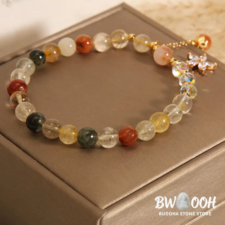 BWOOOH Multicolored Rutilated Quartz Auspiciousness Zircon Flower Bracelet - Rutilated