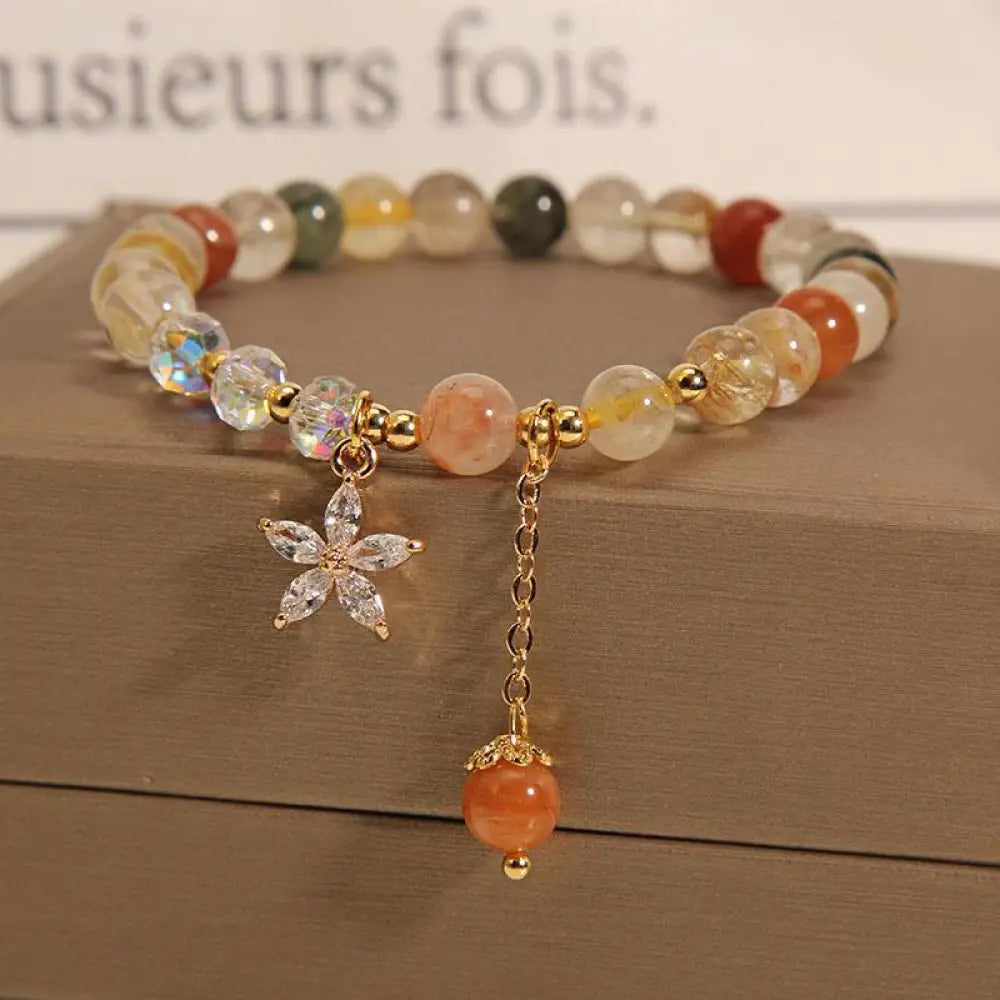 BWOOOH Multicolored Rutilated Quartz Auspiciousness Zircon Flower Bracelet - Rutilated