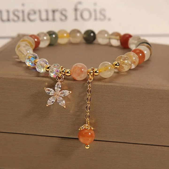 BWOOOH Multicolored Rutilated Quartz Auspiciousness Zircon Flower Bracelet - Rutilated