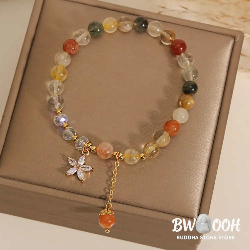 BWOOOH Multicolored Rutilated Quartz Auspiciousness Zircon Flower Bracelet - Rutilated