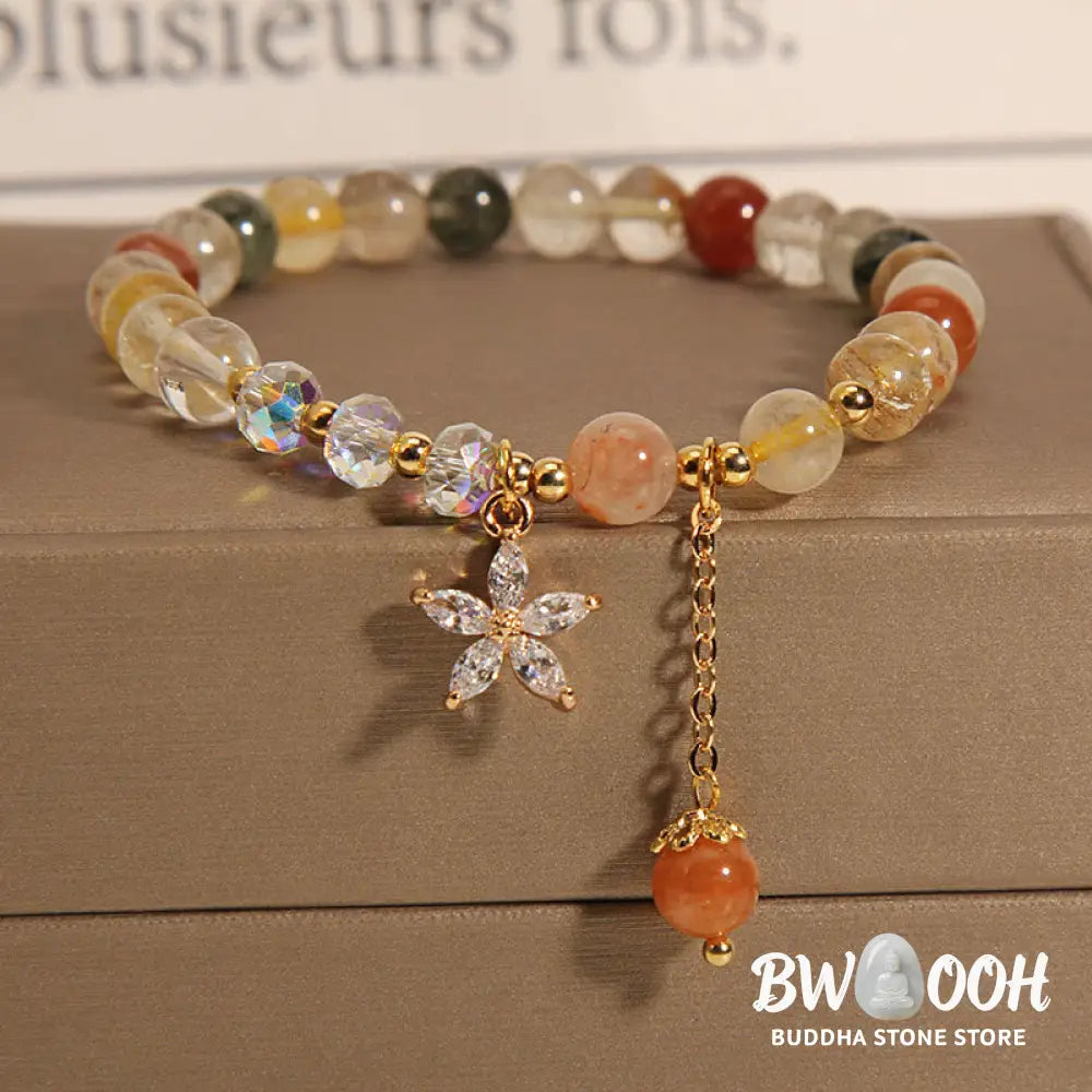 BWOOOH Multicolored Rutilated Quartz Auspiciousness Zircon Flower Bracelet - Rutilated