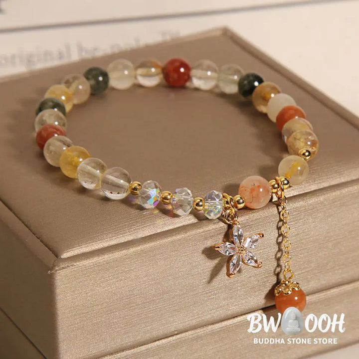 BWOOOH Multicolored Rutilated Quartz Auspiciousness Zircon Flower Bracelet - Rutilated