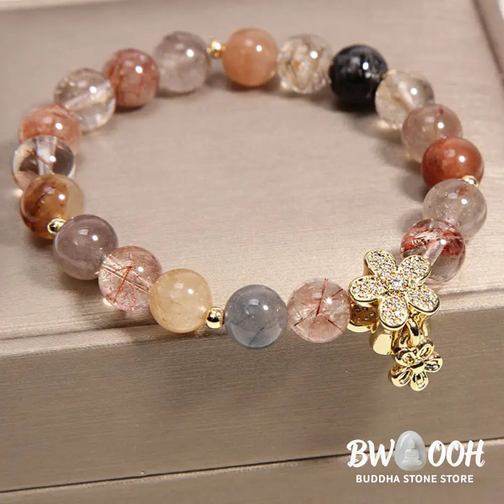 Buddha Stones Multicolored Rutilated Quartz Citrine Wealth Protection Flower Bracelet - BWOOOH - Rutilated