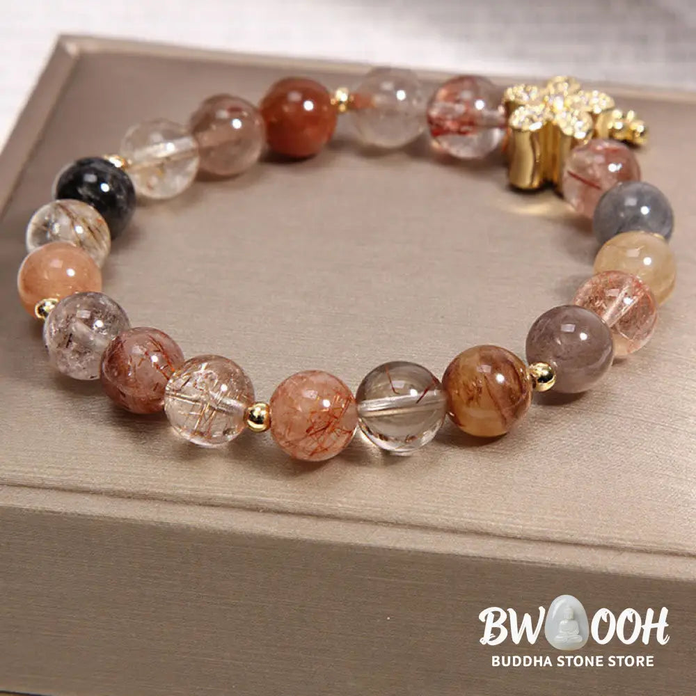 Buddha Stones Multicolored Rutilated Quartz Citrine Wealth Protection Flower Bracelet - BWOOOH - Rutilated