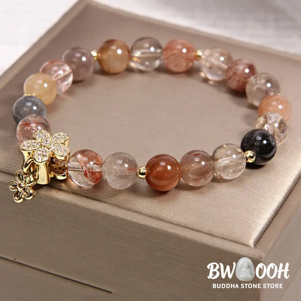 Buddha Stones Multicolored Rutilated Quartz Citrine Wealth Protection Flower Bracelet - BWOOOH - Rutilated