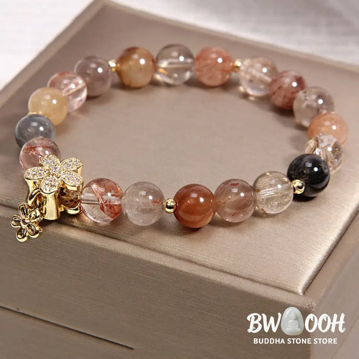 Buddha Stones Multicolored Rutilated Quartz Citrine Wealth Protection Flower Bracelet - BWOOOH - Rutilated