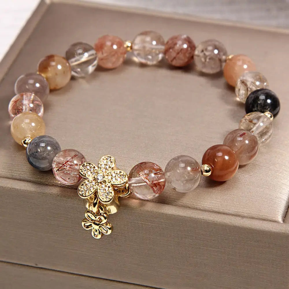 Buddha Stones Multicolored Rutilated Quartz Citrine Wealth Protection Flower Bracelet - BWOOOH - Rutilated