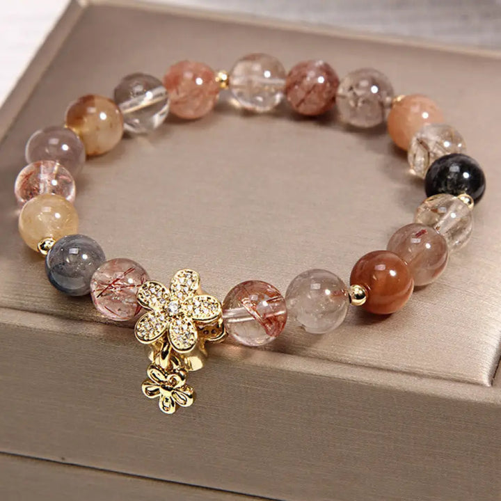 Buddha Stones Multicolored Rutilated Quartz Citrine Wealth Protection Flower Bracelet - BWOOOH - Rutilated