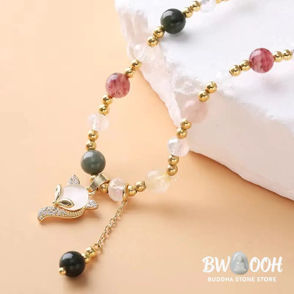 BWOOOH Multicolored Rutilated Quartz Fox Protection Double Wrap Bracelet - Rutilated