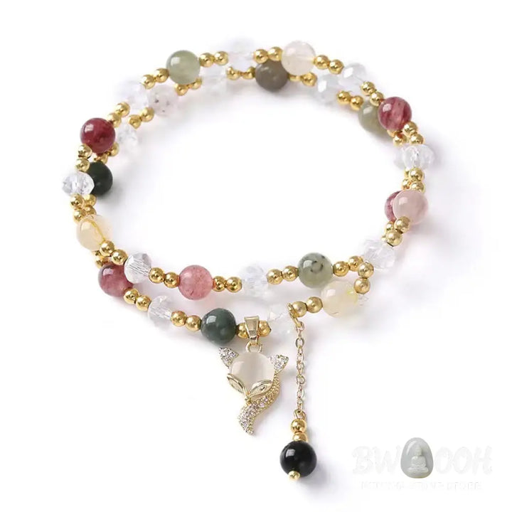 BWOOOH Multicolored Rutilated Quartz Fox Protection Double Wrap Bracelet - Rutilated