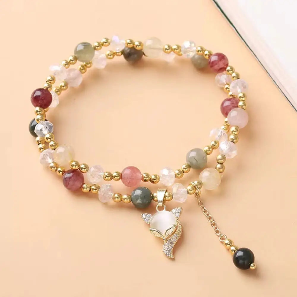 BWOOOH Multicolored Rutilated Quartz Fox Protection Double Wrap Bracelet - Rutilated