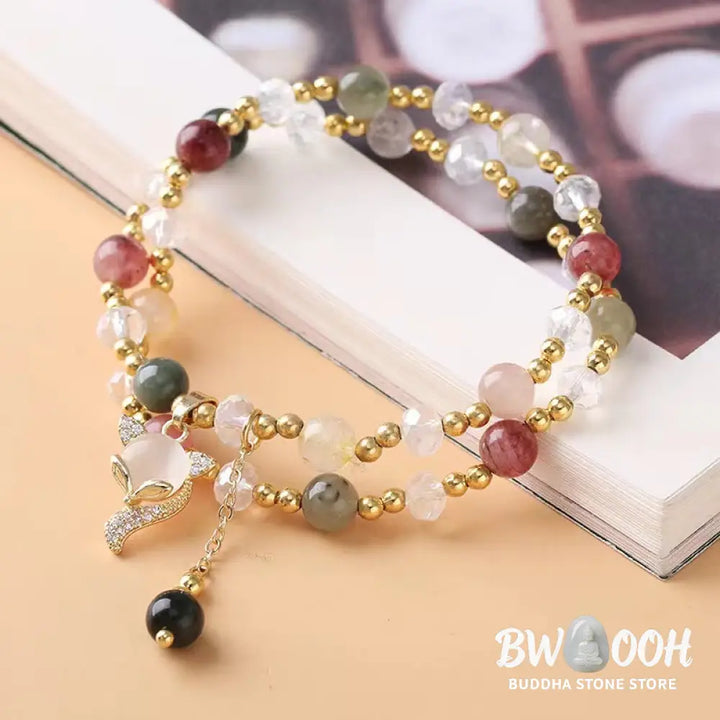 BWOOOH Multicolored Rutilated Quartz Fox Protection Double Wrap Bracelet - Rutilated