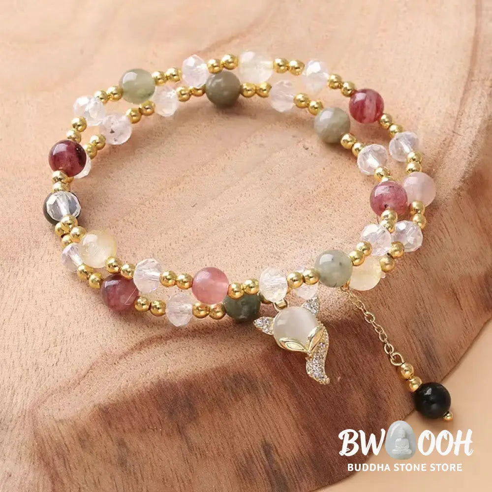 BWOOOH Multicolored Rutilated Quartz Fox Protection Double Wrap Bracelet - Rutilated