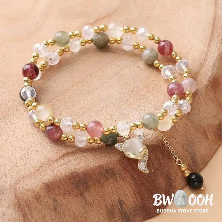 BWOOOH Multicolored Rutilated Quartz Fox Protection Double Wrap Bracelet - Rutilated