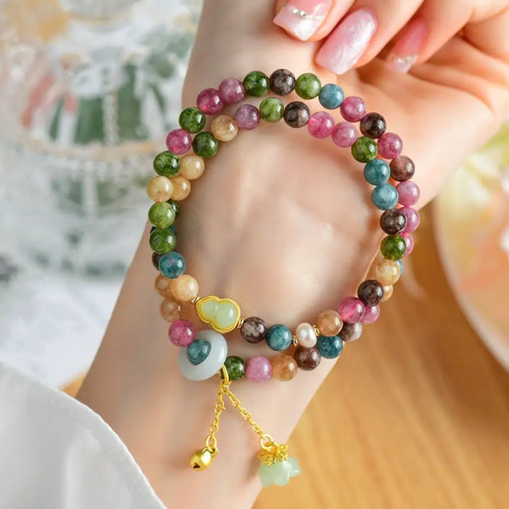 BWOOOH Multicolored Tourmaline Gourd Wisdom Double Wrap Lily Of The Valley Charm Bracelet - BWOOOH