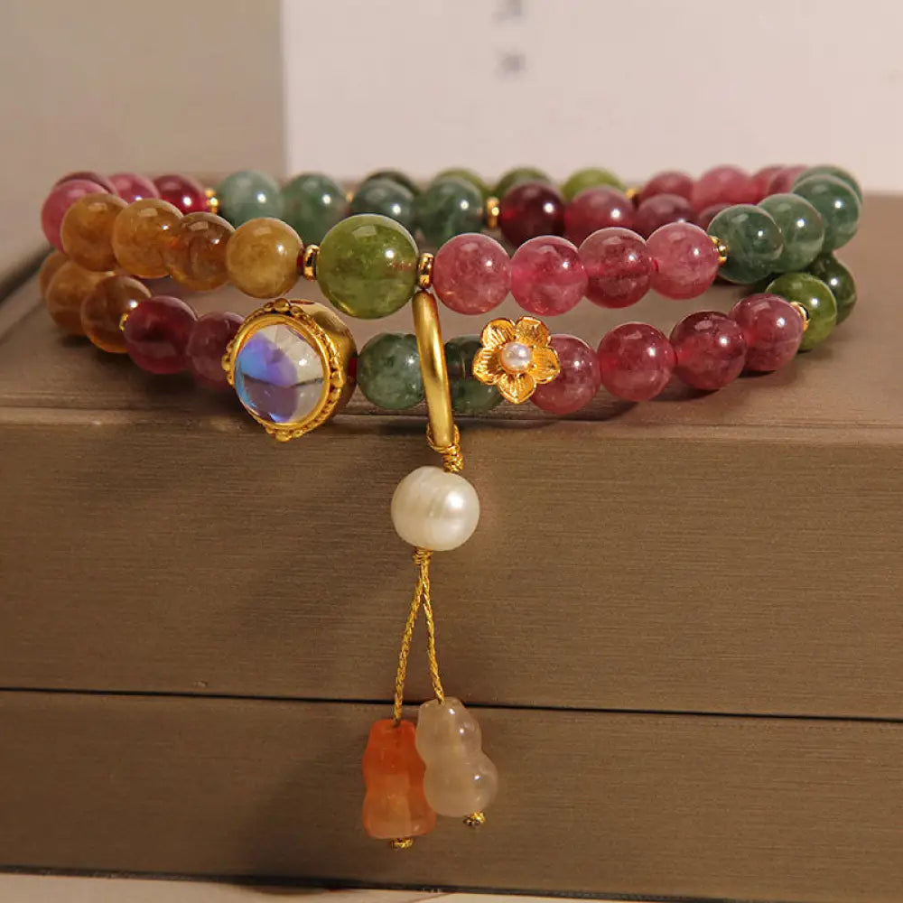 BWOOOH Multicolored Tourmaline Positive Double Wrap Gourd Charm Bracelet - BWOOOH