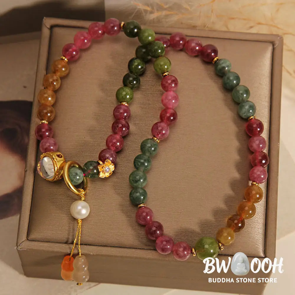 Buddha Stones Multicolored Tourmaline Positive Double Wrap Gourd Charm Bracelet - BWOOOH