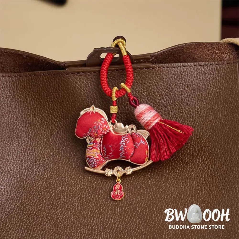 Buddha Stones Multicolored Year Of The Horse Gourd Ingot Design Freedom Prosperity Key Chain - Key Chain