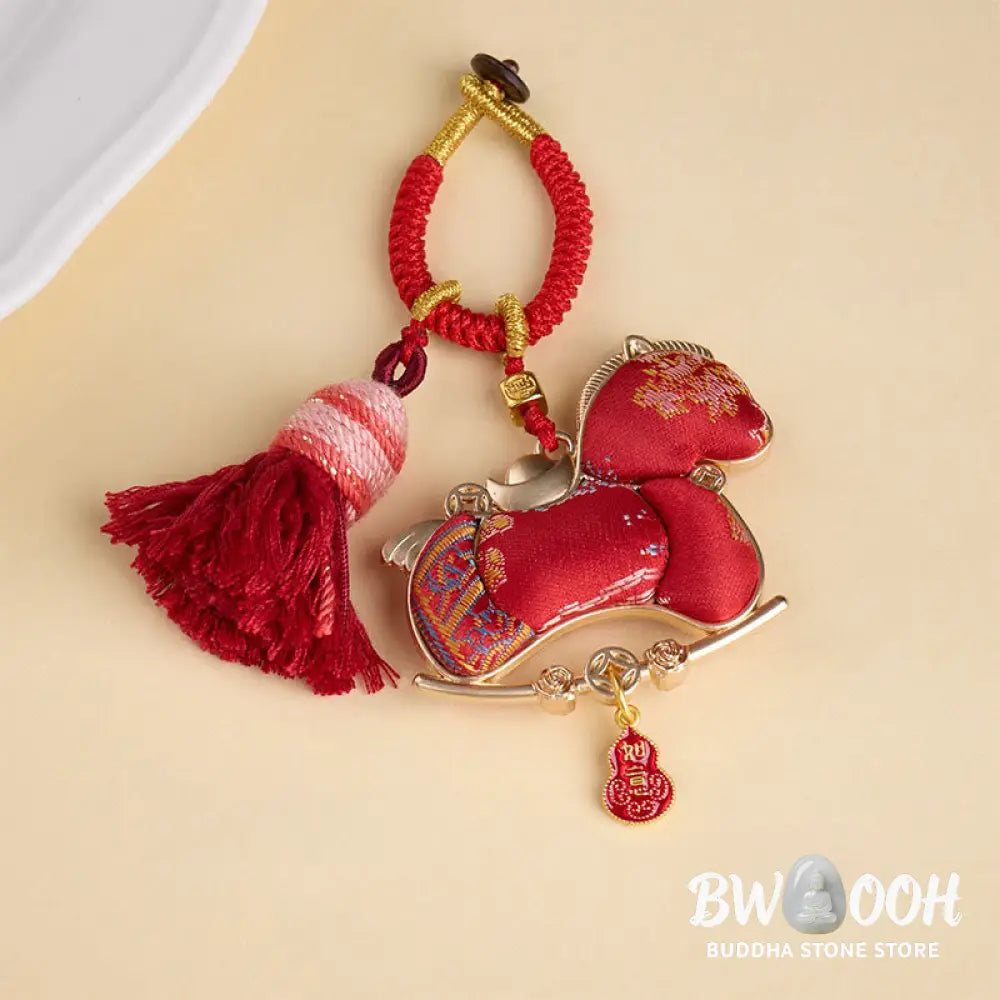 Buddha Stones Multicolored Year Of The Horse Gourd Ingot Design Freedom Prosperity Key Chain - Key Chain