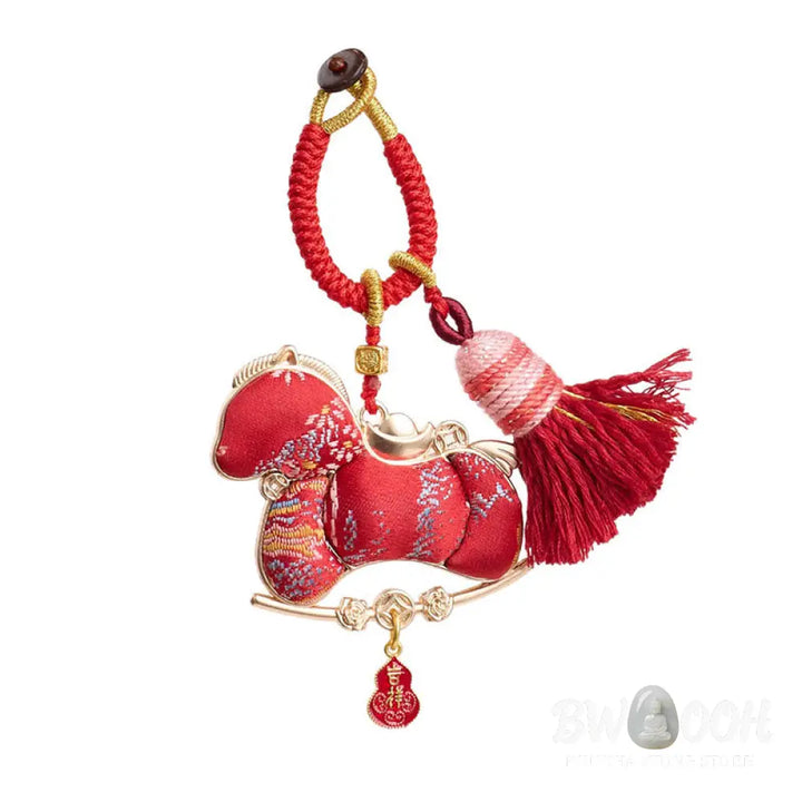Buddha Stones Multicolored Year Of The Horse Gourd Ingot Design Freedom Prosperity Key Chain - Key Chain