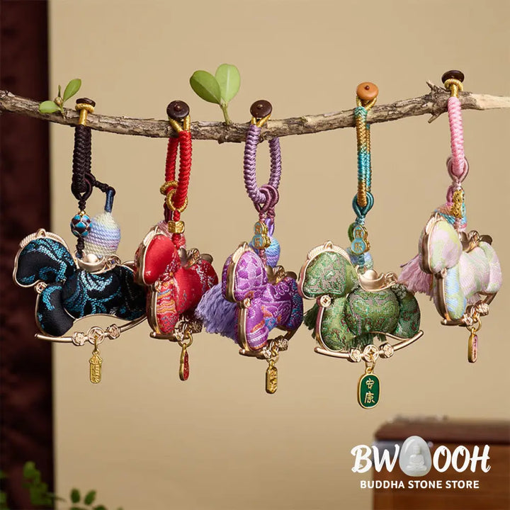 Buddha Stones Multicolored Year Of The Horse Gourd Ingot Design Freedom Prosperity Key Chain - Key Chain