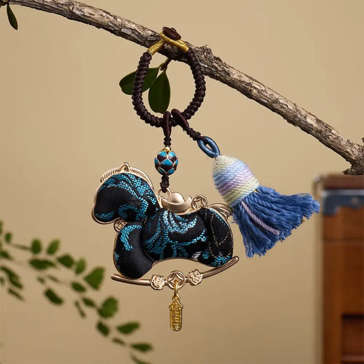 Buddha Stones Multicolored Year Of The Horse Gourd Ingot Design Freedom Prosperity Key Chain - Black Horse 12*3mm - Key