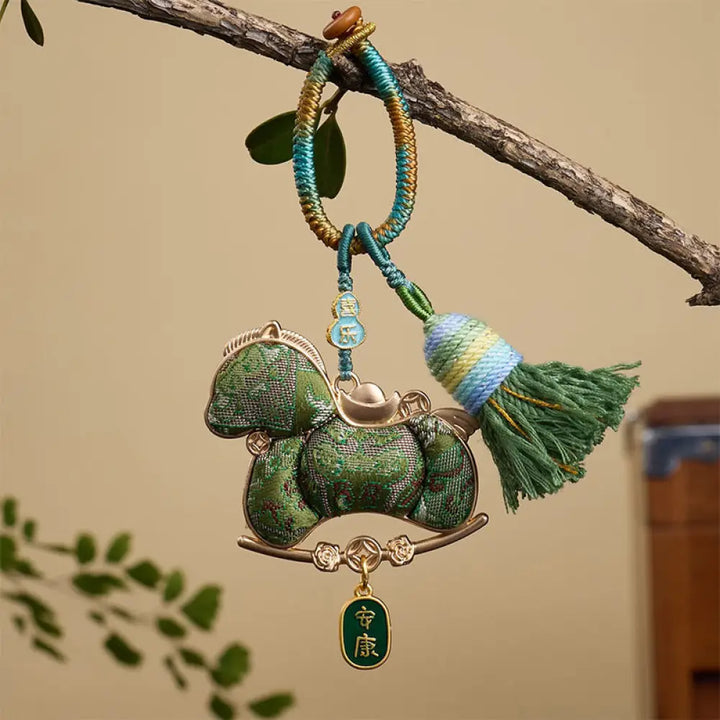 Buddha Stones Multicolored Year Of The Horse Gourd Ingot Design Freedom Prosperity Key Chain - Green Horse 12*3mm - Key