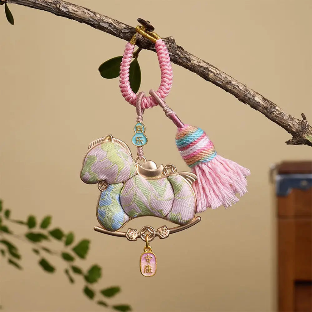 Buddha Stones Multicolored Year Of The Horse Gourd Ingot Design Freedom Prosperity Key Chain - Pink Horse 12*3mm - Key
