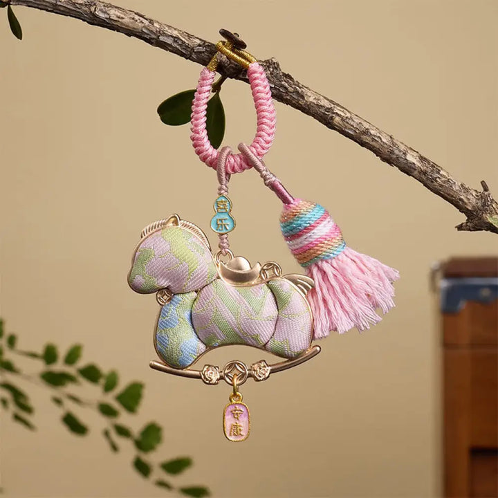 Buddha Stones Multicolored Year Of The Horse Gourd Ingot Design Freedom Prosperity Key Chain - Pink Horse 12*3mm - Key