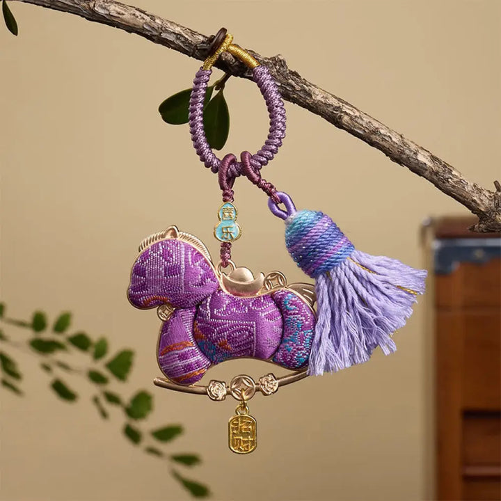 Buddha Stones Multicolored Year Of The Horse Gourd Ingot Design Freedom Prosperity Key Chain - Purple Horse 12*3mm