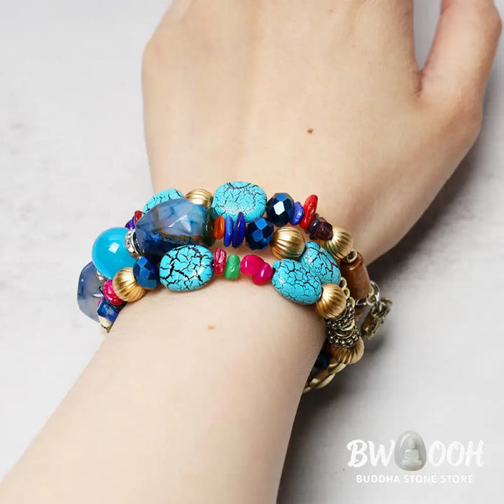 Buddha Stones Multilayer Irregular Turquoise Agate Beads Blessing Bracelet - BWOOOH - Bracelet