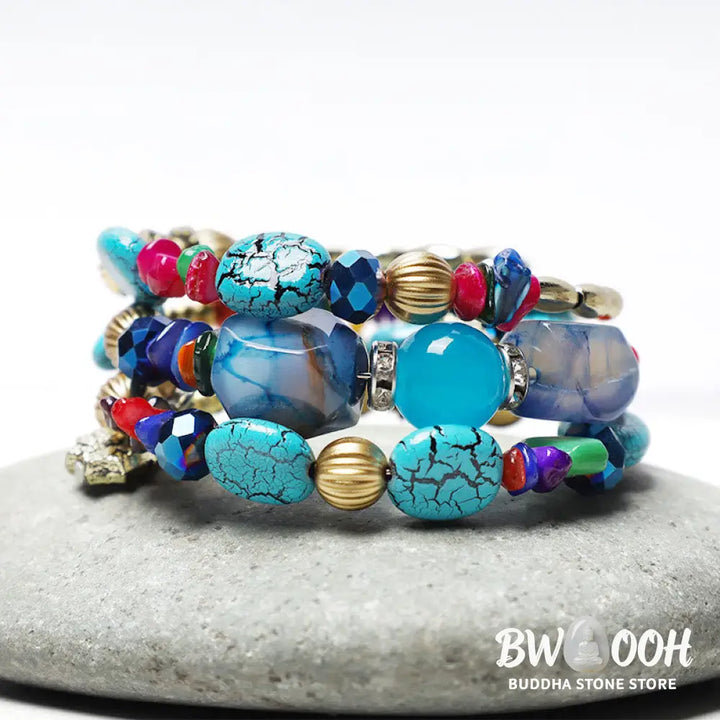 Buddha Stones Multilayer Irregular Turquoise Agate Beads Blessing Bracelet - BWOOOH - Bracelet