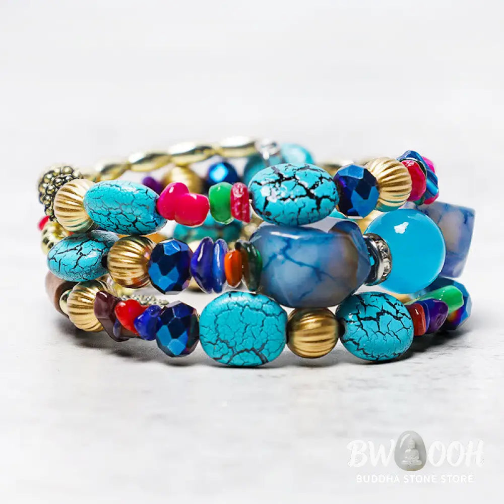 Buddha Stones Multilayer Irregular Turquoise Agate Beads Blessing Bracelet - BWOOOH - Bracelet