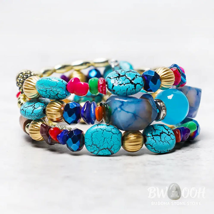 Buddha Stones Multilayer Irregular Turquoise Agate Beads Blessing Bracelet - BWOOOH - Bracelet