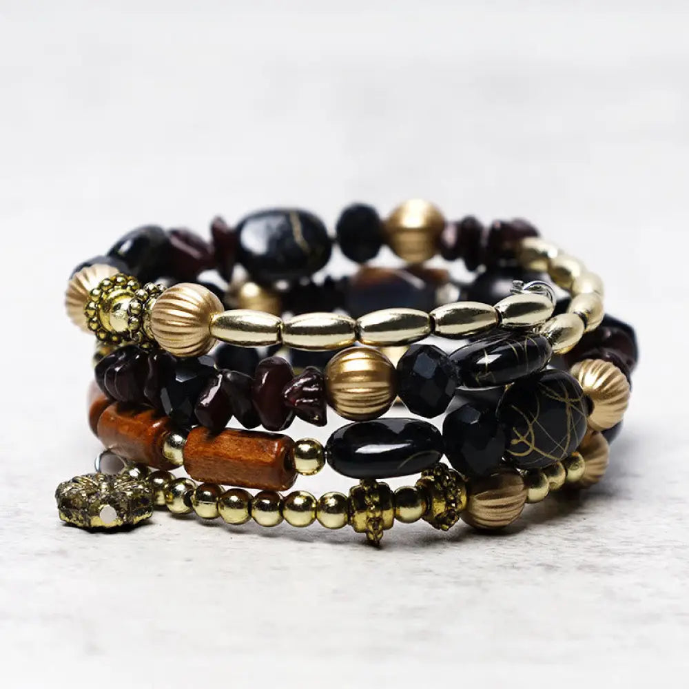 Buddha Stones Multilayer Irregular Turquoise Agate Beads Blessing Bracelet - BWOOOH - Black Onyx - Bracelet