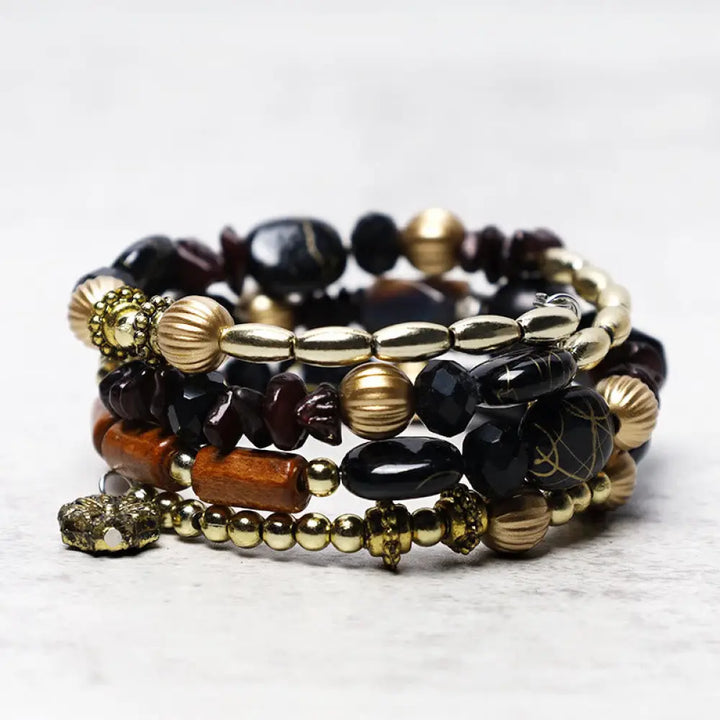 Buddha Stones Multilayer Irregular Turquoise Agate Beads Blessing Bracelet - BWOOOH - Black Onyx - Bracelet