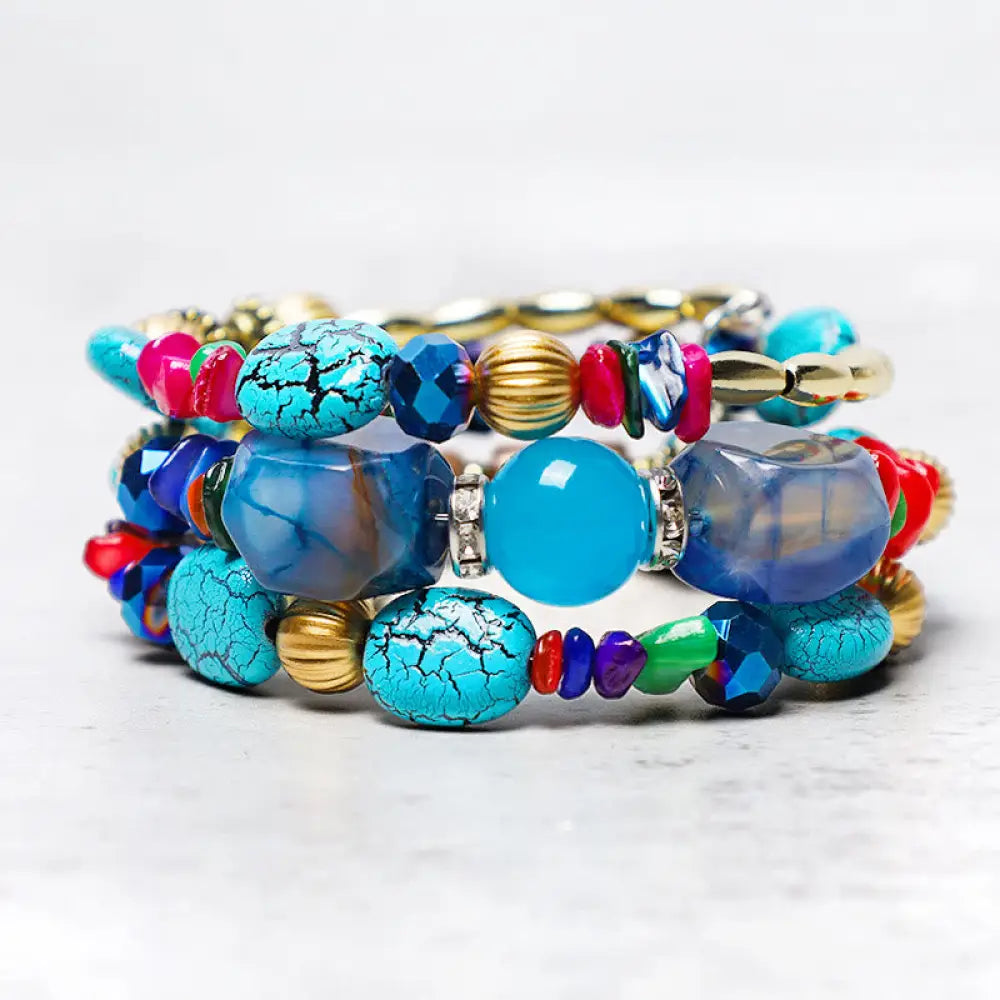 BWOOOH Multilayer Irregular Turquoise Agate Beads Blessing Bracelet - BWOOOH - Colorful - Bracelet